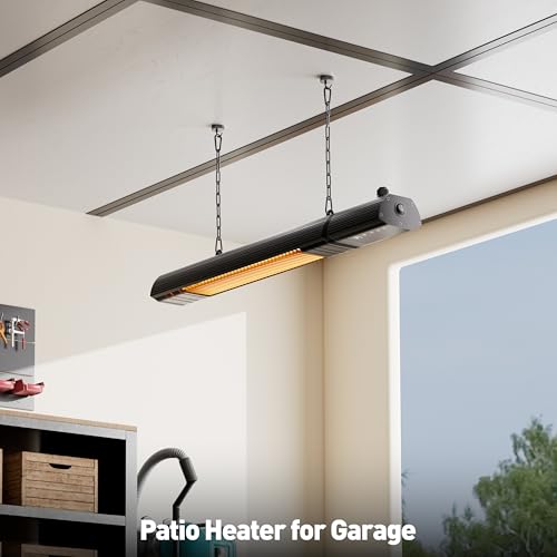 Ceiling Electric Outdoor Heater Wifi Control Wall-Mounted Hanging Patio 1500W Infrared 9 Heat Levels, 24H Timers, Carbon Fiber Tube Heating Wall Heater for Gazebo, Balcony