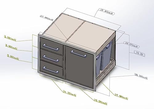 Outdoor Kitchen Drawer Combo, BBQ Access Trash Drawer Combo with Triple Stainless Steel Drawers(Left), Outdoor Kitchen for BBQ Island, Grilling Station, Outside Cabinet (28" W x 19.6“D x 20.1" H)