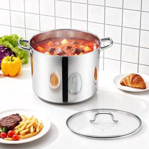Herogo 16-Quart 18/10 Stainless Steel Stock Pot with Lid, Large Heavy Duty Soup Pot Compatible with Electric, Gas, Induction and Gas Cooktops, Non-Toxic & Corrosion Resistant, Dishwasher Safe