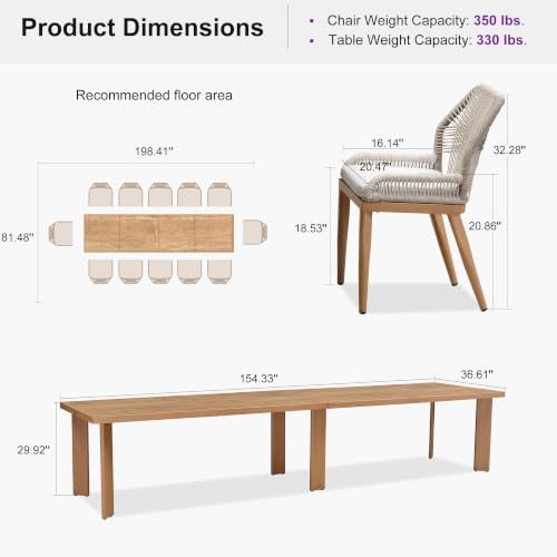 PURPLE LEAF 13 Pieces Patio Dining Set with Cushion and Wicker Back, Teak