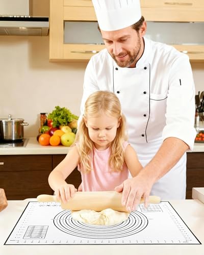Huglux Silicone Pastry Mat with Measurements, 28" x 20" Extra Large Silicone Baking Mat, Non-slip Pastry Rolling Sourdough Baking Mat, Bread Rolling Dough Mats Sheet for Fondant,Pizza,Pie,Cookies