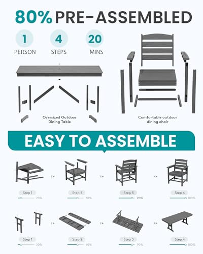 SERWALL Outdoor HDPE Dining Chairs Set of 2 with Arms & Widended Seat,Gray