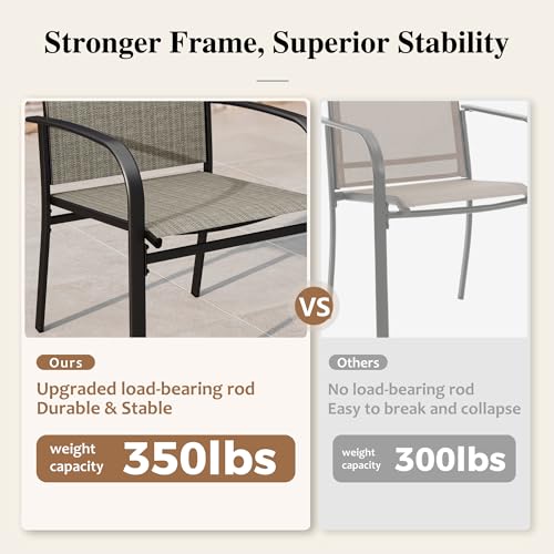 HERA'S HOUSE 5-Piece Patio Table and Chairs, Outdoor Dining Set for 4, Square Metal Table and Textilene Chairs with Umbrella Hole for Lawn Garden Backyard Deck, Brown