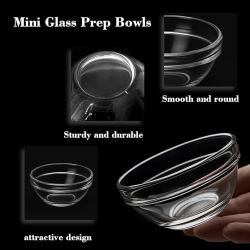 CAOXIAOXUYAO 12-Piece Mini Glass Prep Bowls Set - 4x 1.5 oz, 4x 2.5 oz, 4x 4.5 oz Small Nesting Mixing Bowls for Kitchen, Food Prep, Spices, Sauces & Snacks