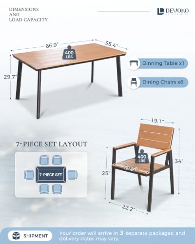 Devoko 7 Pcs Aluminum Patio Dining Sets with HIPS Tabletop