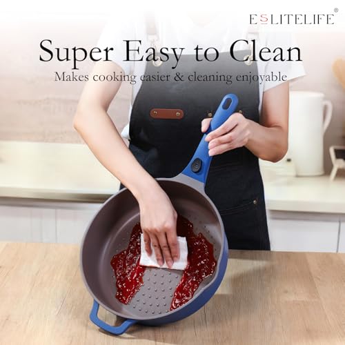 ESLITE LIFE Nonstick Always Pan with Lid, 11 Inch(4.5 Qt) Deep Frying Skillet Sauté Pan, Safe for Oven, Induction & All Cooktops, PTFE & PFOA Free (Blue Granite, 11" w/Lid & Steamer)