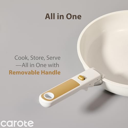 CAROTE 5pcs Pots and Pans Set Non Stick, Cookware Sets, Kitchen Set, Oven/Fridge Safe, Space Saving Pots Set, Nonstick Cooking Set with Versatile Detachable Handle, Induction RV Set