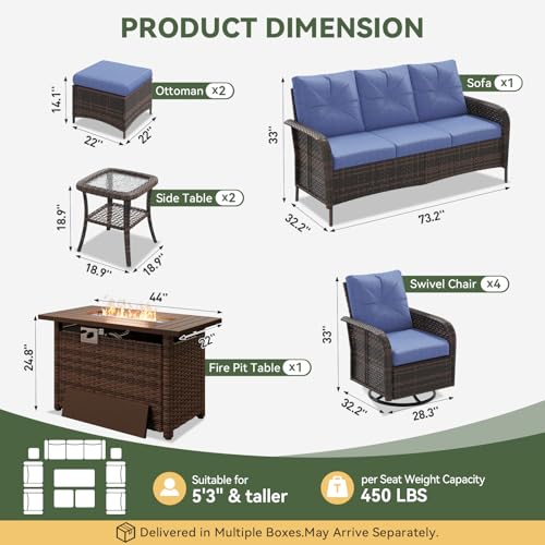 Aoxun 10-Piece Wicker Rattan Patio Furniture Set with 44" Fire Pit Table