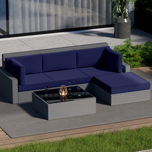 Cethytirko 9 Piece Outdoor Patio Waterproof Cushion Covers, Fits 4-Seat Wicker Rattan Sectional Couch Chair Furniture Cover Replacement Set - Fade-Resistant Patio Cushion Covers with Zipper