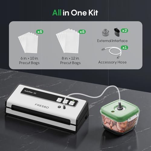 FRESKO Vacuum Sealer Machine with Automatic Bag Detection, 0.2-inch Widened Heating Strip, Compact Food Sealer, Easy to Use, Starter Kit
