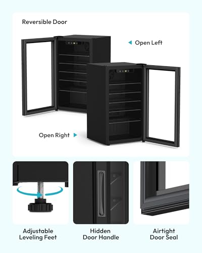 EUHOMY 125 Can Wine Cooler Refrigerator, Wine Fridge Glass Door, Black