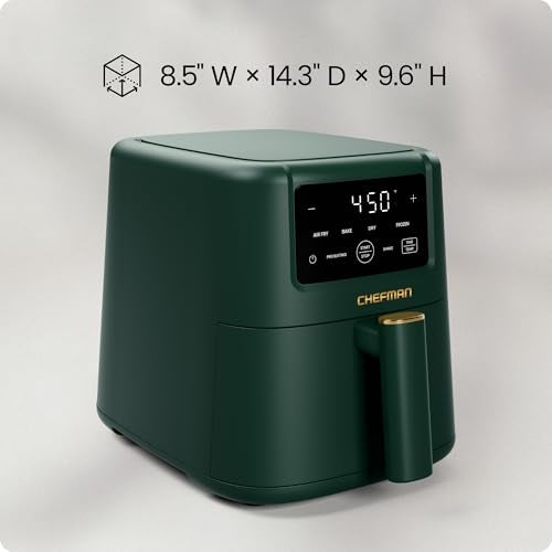 Chefman Compact Air Fryer 3.5 QT - Slim Design Fits Small Kitchens, 4-in-1 Air Fry, Bake, Dehydrate, Frozen, 450°F Max Temp, Narrow Footprint Saves Counter Space, Nonstick Ceramic, Dishwasher-Safe