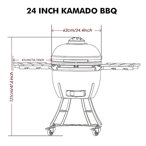 Kalamera 24” Ultimate Outdoor Ceramic Grill Kamado with Cart and Side-wings Black
