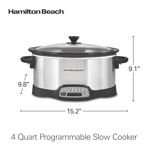 Hamilton Beach 4 Quart Programmable Slow Cooker with Flexible Easy Programming, 5 Cooking Times, Dishwasher-Safe Crock & Lid, Silver (33443)