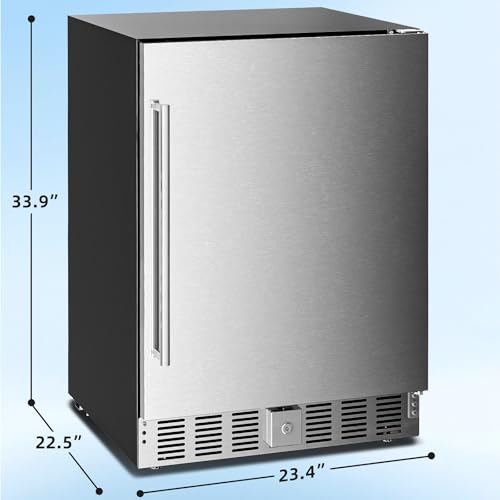 Antarctic Star 24 Inch Outdoor Beverage Refrigerator, 180 Can Stainless Steel Mini Fridge, Undercounter Built-in or Freestanding, Fast Cooling Low Noise Wine Cooler for Home Patio, 32-50°F