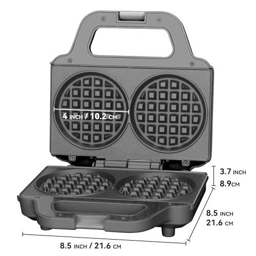 SugarWhisk 4 Inch Double Mini Waffle Maker Machine, Chaffle Maker, Waflera Electrica, Small Waffle Iron for Waffles, Keto Chaffles, Hash Browns, Cookies, Grey