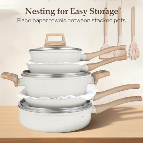 M MELENTA Pots and Pans Set Non Stick, Non-Toxic Ceramic Cookware Set, 11pcs Induction Cookware, Kitchen Cooking Set with Frying Pans, Saucepan, Stock Pot, PFOA Free & PFOS Free, Cream Color