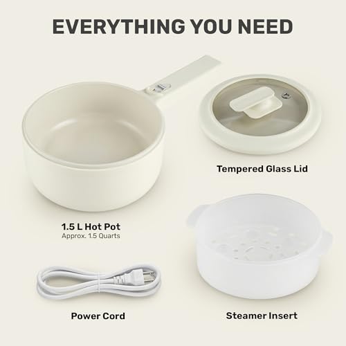 CERAMAX PRO Electric Hot Pot with Lid & Steamer, 1.5L Non Toxic Ceramic Cooker Skillet for Ramen, Eggs, Pasta for Dorms, Camping, RVs, Work, Adjustable Temp. - New Improved 2026 Model