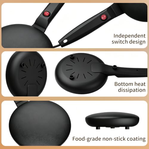 Handheld Electric Crepe Maker Machine, 8" Portable Nonstick Crepe Pan with Batter Bowl & Mixer, Nonstick dipping plate with on/off switch, Quick Heat-Up & Even Heating, Easy to Clean, for Home