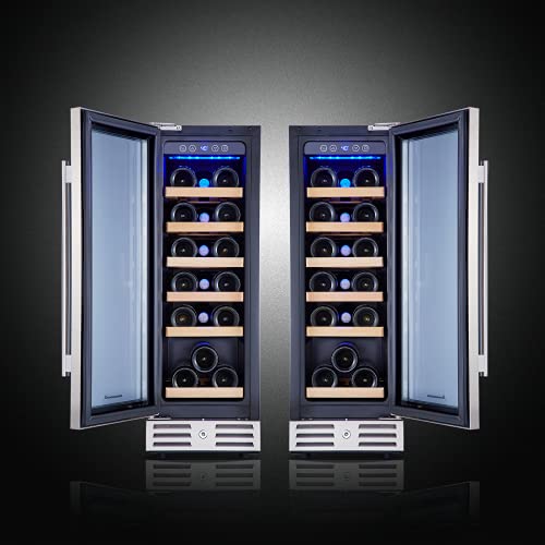 Kalamera Mini Fridge 18 Bottle - 12 inch Wine Cooler Refrigerator, Built-in or Freestanding, with Stainless Steel & Double-Layer Tempered Glass Door, and Temperature Memory Function Wine Fridge