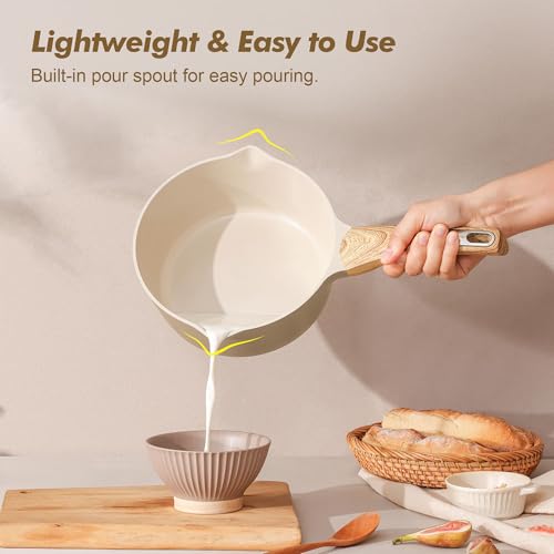 SENSARTE Ceramic Nonstick Sauce Pan with Lid, 3.0 Quart Saucepan with Double Spout, Large Cooking Pot, Non toxic Kitchen Sauce Pot, Non stick Saucier Pan, Induction Cookware, PFOA PTFE PFAS Free