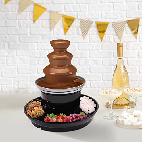 Subiudzzh 3 Tiers Commercial Chocolate Fountain, 40W Stainless Steel Hot Fondue Fountain Machine Fondue Chocolate with Food Tray & 6Forks Capacity 1 Lbs for Celebrations, Christmas Event