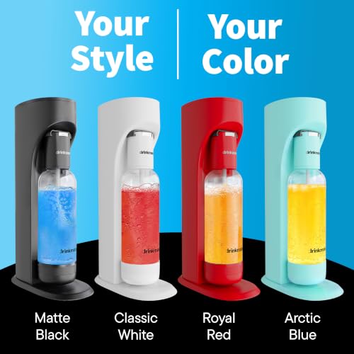 Drinkmate OmniFizz Sparkling Water Maker & Soda Streaming Machine | Carbonates Any Drink | PREMIUM KIT | Includes Four 60L CO2 Cartridges + One BPA-Free Bottle (Matte Black)