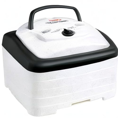 NESCO FD‑80A Square Food Dehydrator for Snacks, Fruit, Beef Jerky, 4‑Tray White Electric Dehydrator with Even Heat Drying