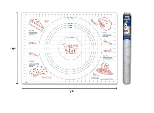 Cut N' Funnel Large Premium Pastry Mat 24" by 18" Made in the USA Non-slip Food Grade Flexible Plastic for Rolling, Kneading, Shaping and Cutting Dough