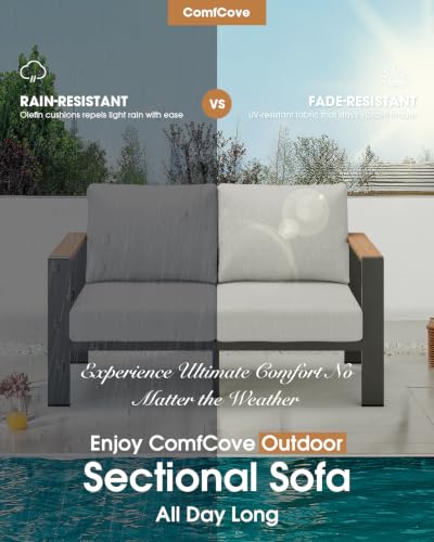 ComfCove Outdoor Aluminum Patio Furniture Set 11 Seats, Patio Sectional Corner Couch Set with Washable Thick Cushions & Coffee Table, Patio Conversation Sets for Porch, Backyard, Garden, Deck, Gray