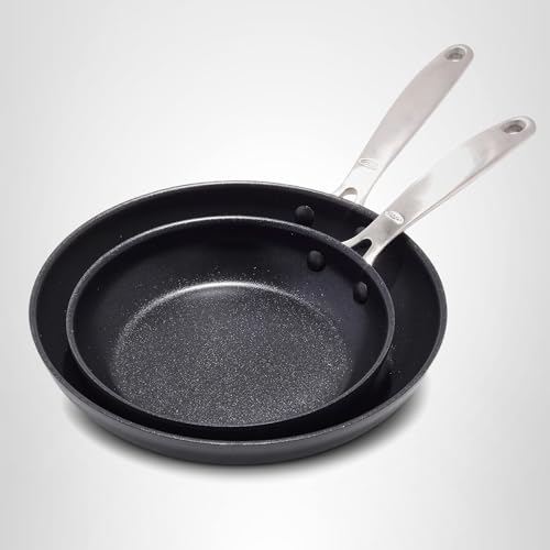 OXO Enhanced 8" and 10" Frying Pan Skillet Set, Healthy Ceramic Nonstick, PFAS-Free, Stainless Steel Handle, Dishwasher Safe, Oven Safe, Black