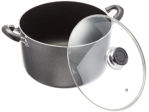 Uniware Non-Stick Aluminum Stock Pot With Glass Lid,Black (14 QT)
