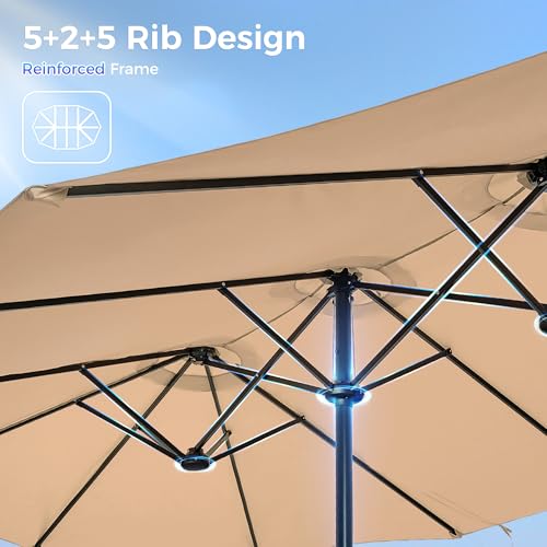SUPERJARE 13FT Outdoor Umbrella for Patio, Double sided Pool Umbrellas with Fade Resistant Canopy, Large Table Umbrella for Deck, Market, Backyard - Beige(No Base)