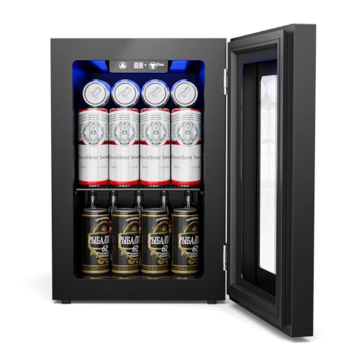 18L Beverage Refrigerator Cooler, 24-Can Mini Fridge with Glass Door