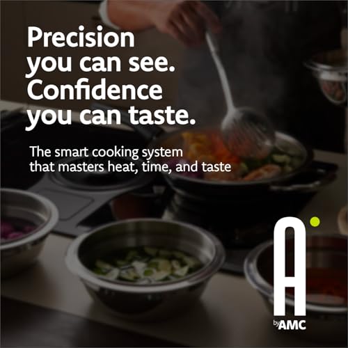 A by AMC - Rondeau Pot with Lid - 3.7 Qt 9.5" Stainless Steel Braiser - Even Heat Akkutherm Base - Induction Compatible - Oven & Dishwasher Safe