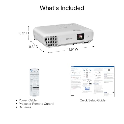 Epson EX3290 3-Chip 3LCD WXGA Projector 4000 lumens for both color and white brightness, 2x HDMI, Built-in Speaker
