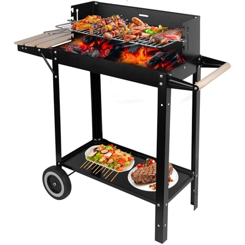 gzcmxh Charcoal Grill: Outdoor cooking Charcoal with side wood board - Charcoal Grill with Wheel and Handle for Outdoor, Camping (black)