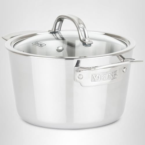Viking Contemporary 3-Ply Stainless Steel Stock Pot, 3.4 Quart Soup Cooking Pot with Lid