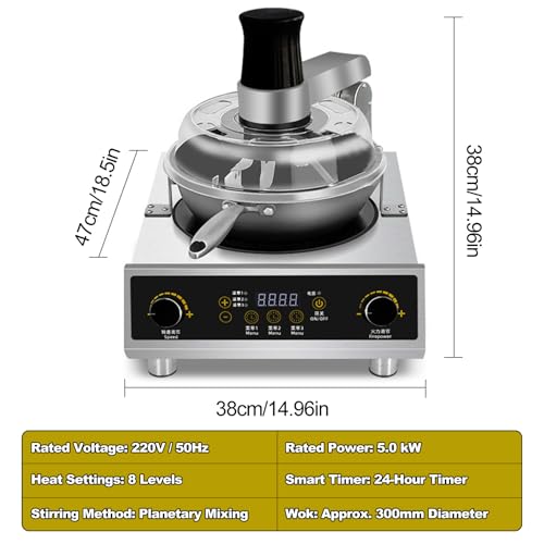 Automatic Cooking Machine, 5000W auto Cooking Wok Fried Rice Machine,One-Click Smart Start, 5-Speed Rotation Control, 8 Speed Adjustable,360 ° Automatic Rotation, for Stir Frying, Cooking