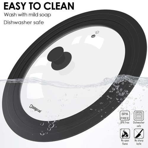 GDDGCUO 13-14-15 in Universal Pan Lid, Extra Large Silicone Pot Lid for Pots, Pans & Skillets, Replacement Frying Pan Lid with Heat Resistant Silicone Knob, Dishwasher Safe, Black