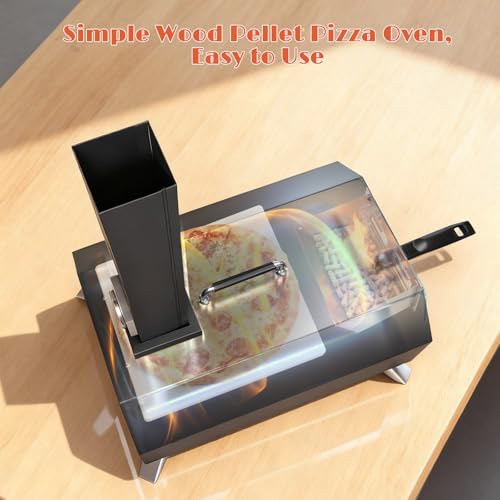 12" Wood Pellet Pizza Oven Outdoor, Portable Foldable Pizza Maker with Built-in Thermometer, Square Pizza Stone, Ideal for Camping, Backyard, Patio, Garden & Party