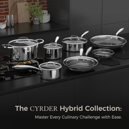 Nonstick Pots and Pans Set, 14 Piece Hybrid Hex Non Stick Stainless Steel Cookware with Frying Pans, Saute Pan, Saucepans & Stock Pot - Induction Compatible, Dishwasher &Oven Safe, PFOA Free