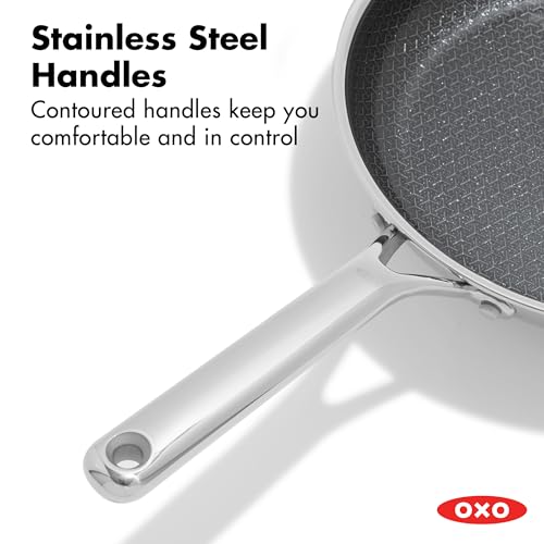 OXO Hybrid 8” Nonstick Stainless Steel Frying Pan, Durable PFAS-Free Ceramic Skillet, Stay-Cool Handle, Induction & All Cooktop Compatible, Dishwasher Safe, Mirror Polished Tri-Ply