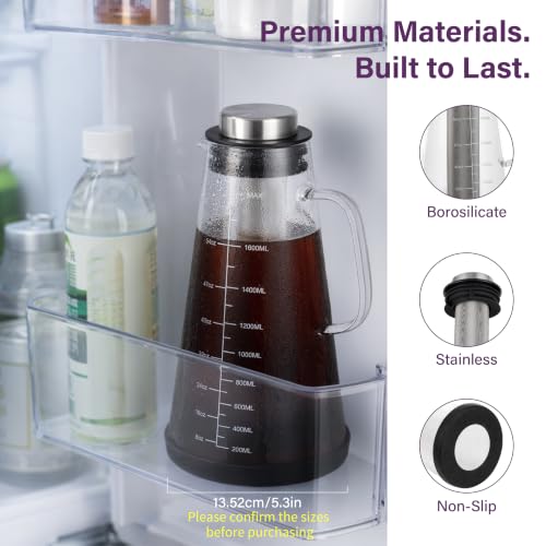 bonVIVO Cold Brew Coffee Maker 1.9L Glass Pitcher with Steel Filter (64OZ)