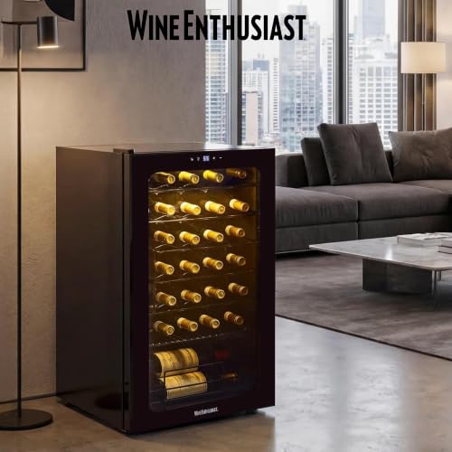 Wine Enthusiast 33-Bottle Compressor Wine Cooler w/Upright Bottle Storage - Freestanding 3.3 Cu. Ft. Wine Refrigerator, LED Digital Control Panel, Energy-Efficient Cooling of 41-64°F