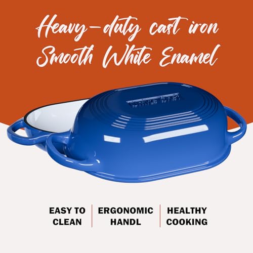 Enameled Cast Iron Dutch Oven for Bread Baking - incl. Sourdough Bread-Baking Supplies like Banneton Bread-Proofing Basket - 5QT Loaf Cast Iron Bread Oven Pan with Lid Meatloaf Pan with Lid, Sour Sough Tools, Lame(Blue)