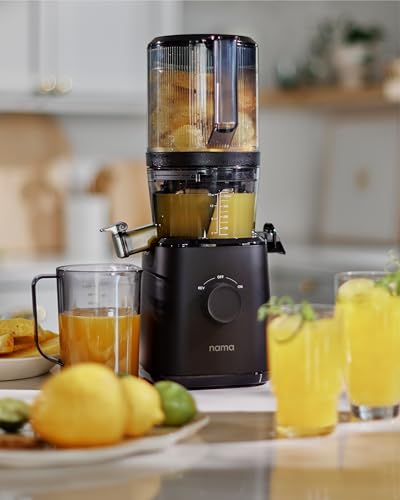 Nama J2 Cold Press Juicer – Self Feeding for Hands-Free Operation with Wide Mouth Hopper for Whole Recipe Loading, Zero Waste Masticating Juicer For More Juice, Less Pulp – Easy Cleanup & Assembly
