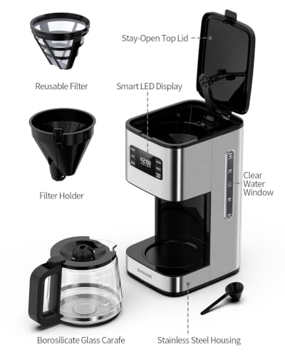 SHARDOR 10-Cup Programmable Coffee Maker, Regular & Bold, LED Display