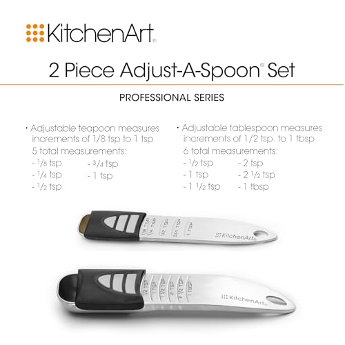 KitchenArt Stainless Steel Pro Sliding Adjust-A-Tablespoon and Teaspoon, Adjustable Measuring Spoon Set