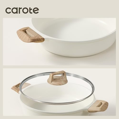 CAROTE Nonstick Stock Pot with Lid Soup Pot, 4 Quart with Lid, Casserole Super Easy to Clean Non Stick Cooking Pot Cookware PFOA Free, White Granite